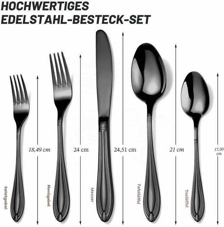 univionlions Besteck Set 8 Personen- 40 teiligs Schwarzes Besteckset | Premium Edelstahl Poliertes E
