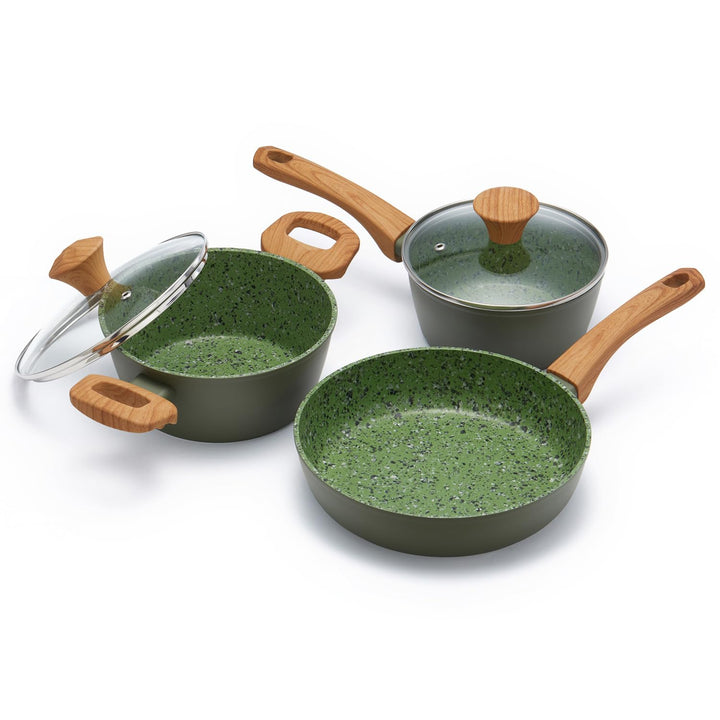 Green Antihaft-Set: 6"-Topf (Saucepan), 8,5"-Pfanne (Frying Pan) & 7"-Schmortopf (Stockpot) - Kombin