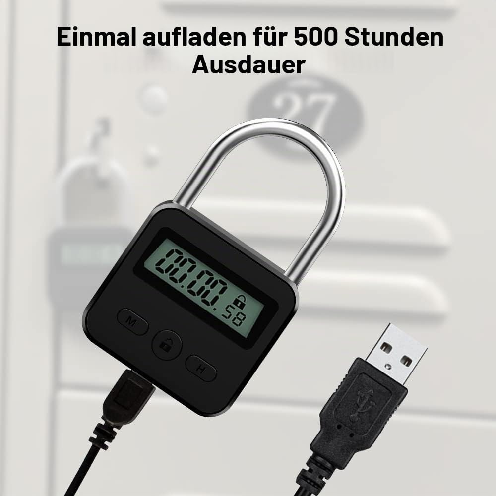 Mizikuu Digitales Zeitschloss, Smart Time Lock Mit LCD-Display, USB Sicherheits-Vorhängeschloss, Hea