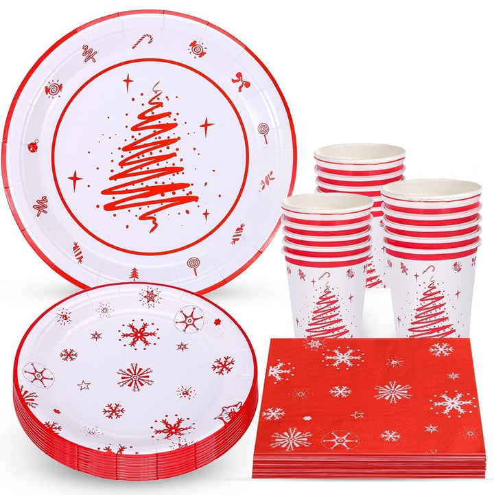 KAHEIGN 168Pcs Weihnachten Geschirr Set für 24 Personen, Papier Partygeschirrset mit 24Sets Speisete