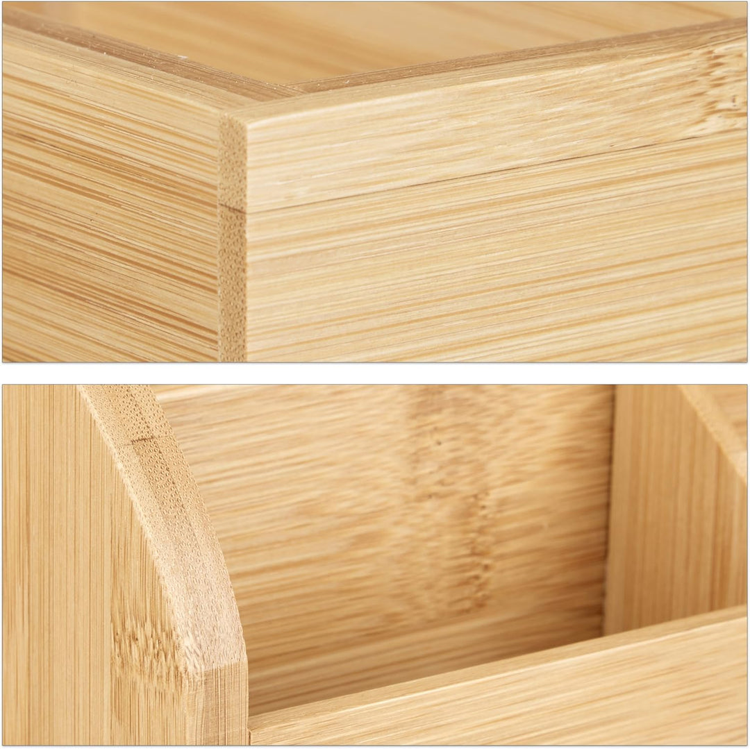 Relaxdays 3 TLG. Schreibtisch-Organizer Set Bambus, Karteikasten zum Ausziehen, Stehsammler mit 2 Sc
