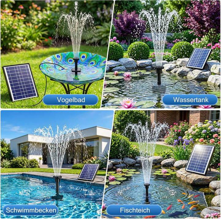 AISITIN 6.5W Solar Springbrunnen Eingebaute1500 mAh Batterie Upgraded Solar Teichpumpe Wasserpumpe S