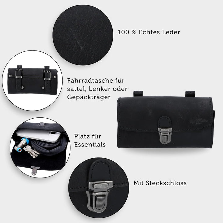 Gusti Satteltasche Leder – Wolfgang L. – Kleine Fahrradtasche Leder für Sattel, Lenker oder Gepäcktr