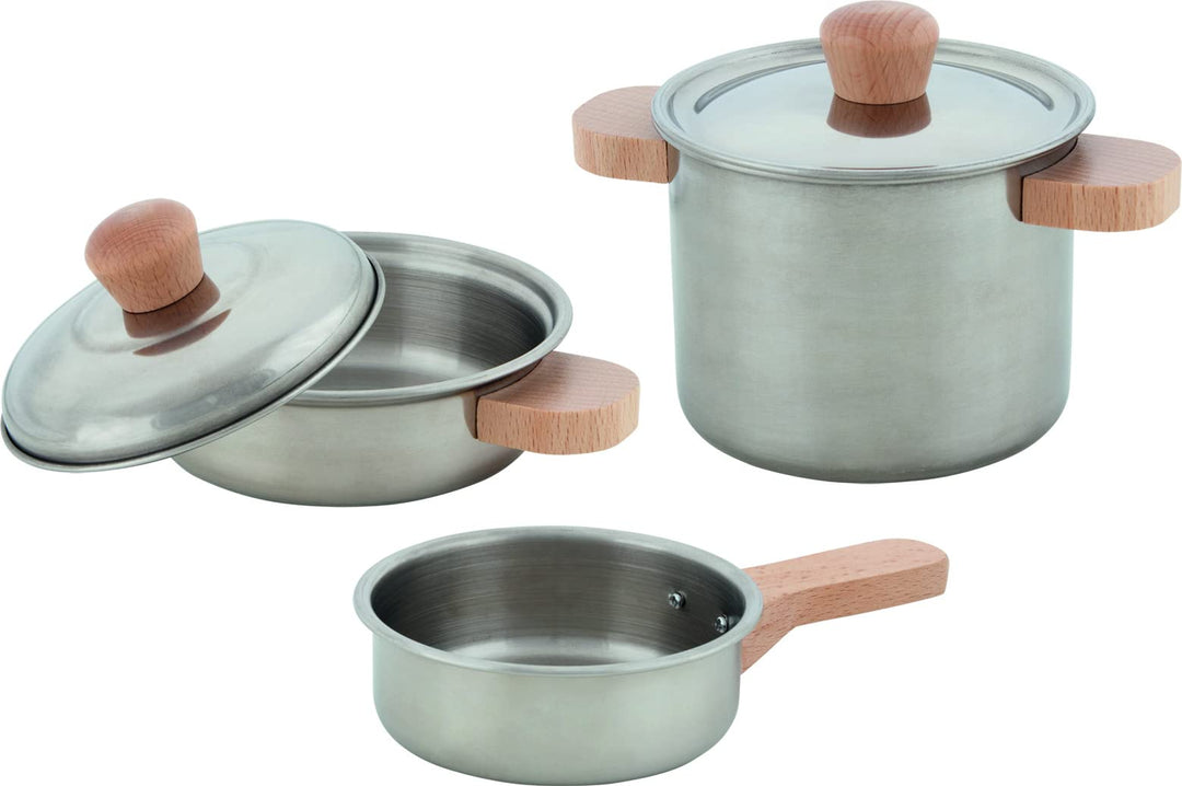 goki 51509 Kochset Sterneküche, Metall, 5-teilig, 2 Töpfe mit Deckel, 1 Pfanne, Spielset für Kinderk