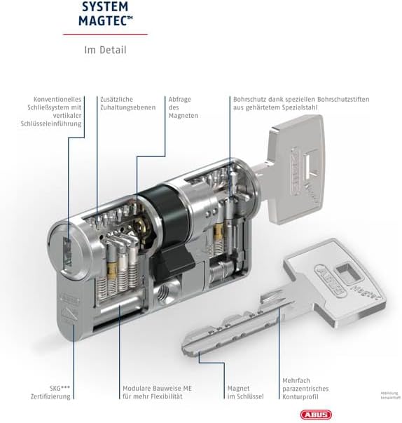 Doppelzylinder für ABUS MAGTEC 2500 | Magnet-Technologie | Bohrschutz Ziehschutz | Not- und Gefahren