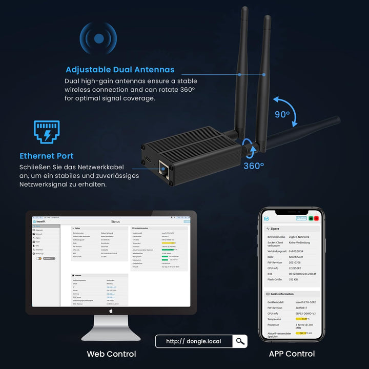 AVATTO Zigbee/Thread Dongle Plus Gateway unterstützt Ethernet, Wi-Fi und USB Verbinden Home Assistan