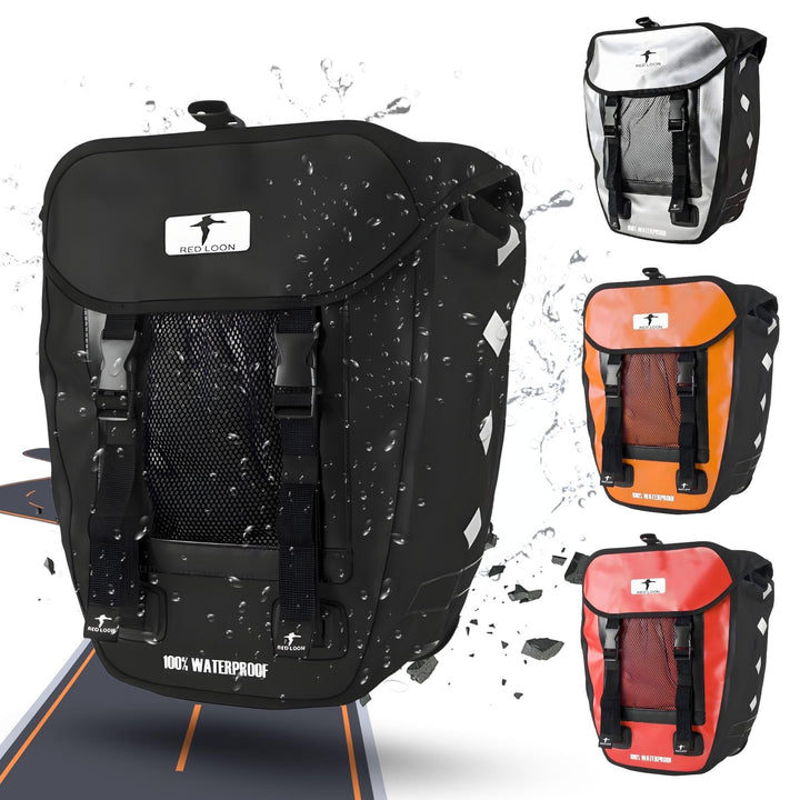 Red Loon R1 x robuste Fahrradtasche aus LKW-Plane – wasserdichte Packtasche für Gepäckträger in Schw