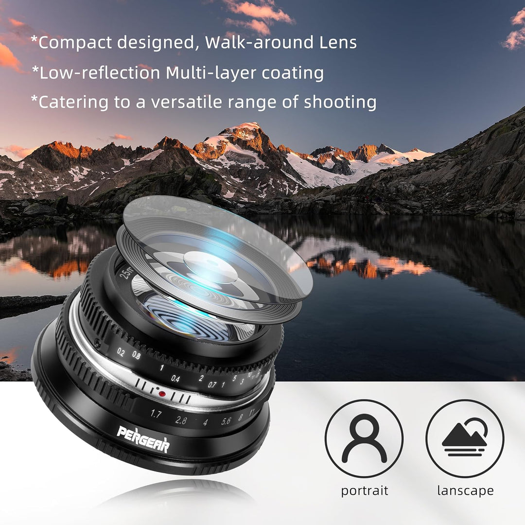Pergear 25mm F1.7 Objektiv X Mount für Fujifilm, Manueller Fokus mit Grosser Blende Objektiv Fuji X