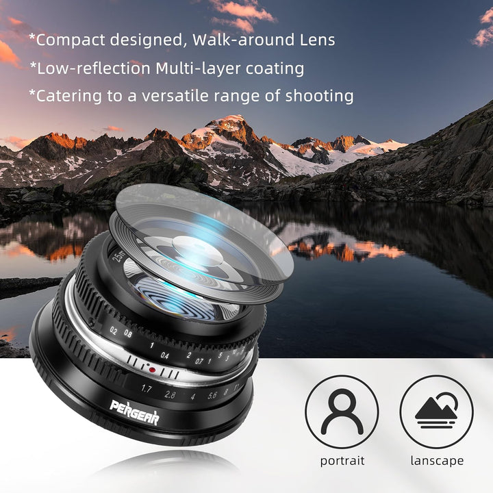 Pergear 25mm F1.7 Objektiv X Mount für Fujifilm, Manueller Fokus mit Grosser Blende Objektiv Fuji X