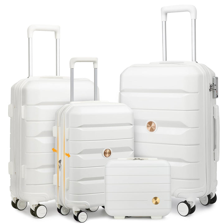 Hartschalenkoffer Set 4 Teilig S/M/L/XL Rollkoffer Handgepäck 100% PP Reisekoffer mit 360°Doppel Zwi
