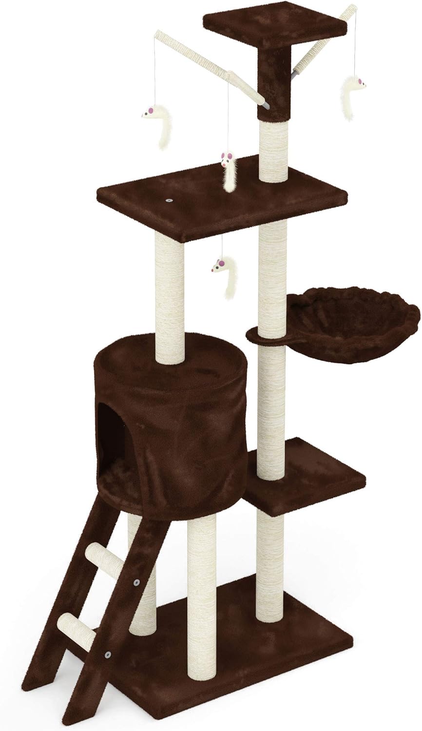 Beltom® KRATZBAUM KATZENKRATZBAUM KLETTERBAUM KATZENBAUM SPIELBAUM 140 cm. Park Spiele - Braun, Brau