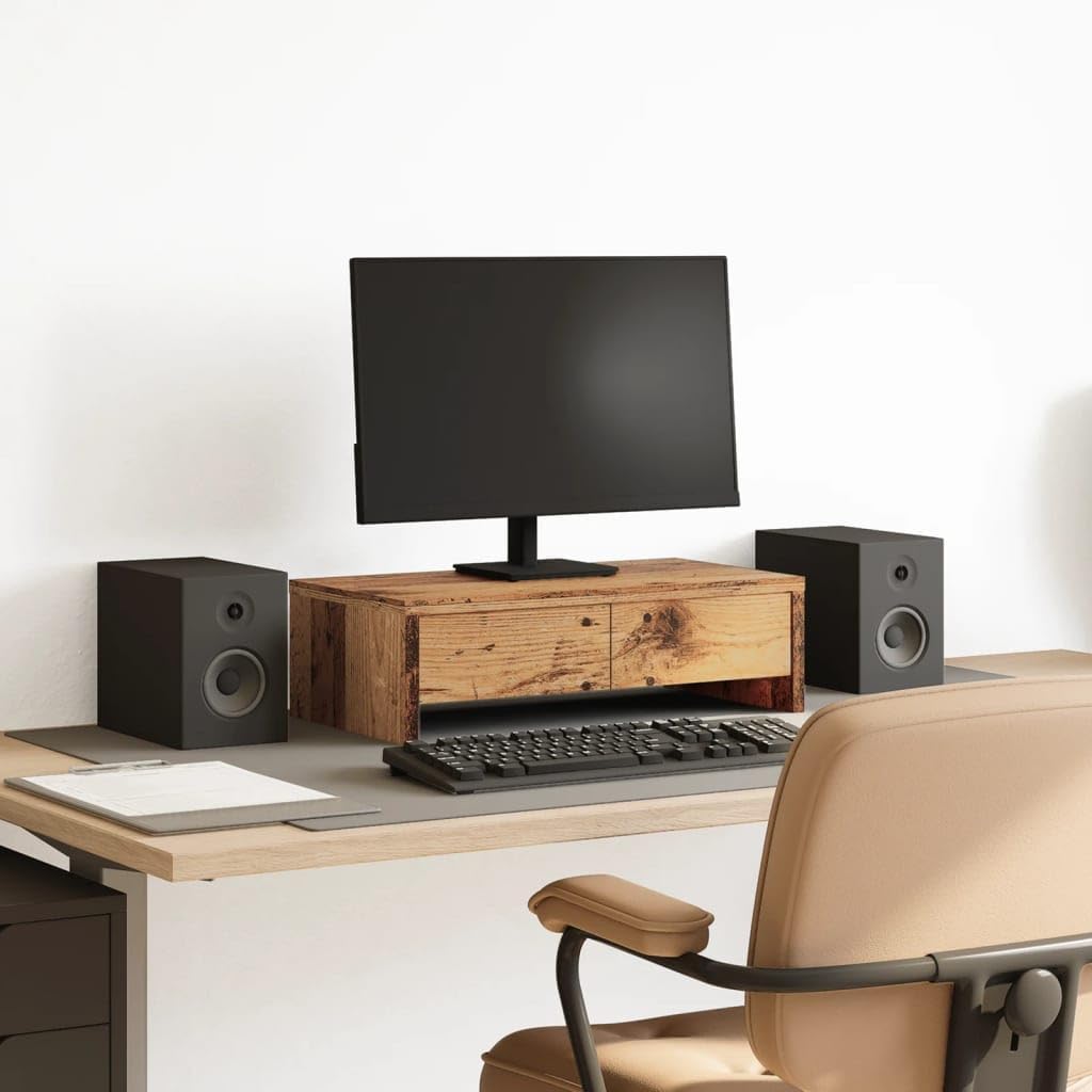 vidaXL Monitorständer, Schreibtischaufsatz mit Schubladen, Unterbau Bildschirm Laptop Ständer, Tisch