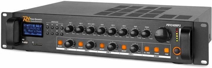 Power Dynamics PDV240MP3-4 Zonen Receiver 240 Watt, PA Verstärker mit Bluetooth, MP3, USB, SD & UKW