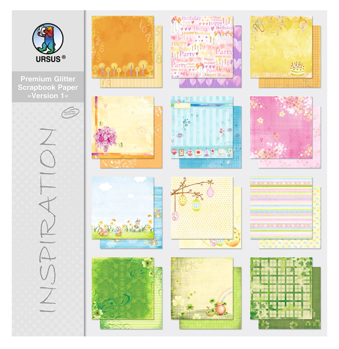 Ursus 70350099 - Premium Glitter Scrapbook paper Block, Version 1, ca. 30,5 x 30,5 cm, 190 g/qm, 12