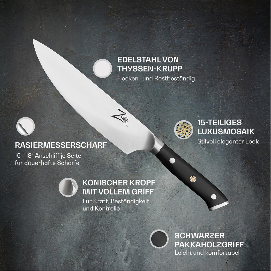 Zelite 20,3 cm Kochmesser, Profi Messer aus Deutschem Edelstahl, Universalmesser Japanisch Inspirier