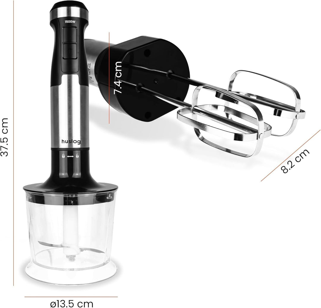 BlendPlus Stabmixer 3in1 – 1500W Hochleistungsmixer mit Edelstahlklingen, Zerkleinerer, Schneebesen