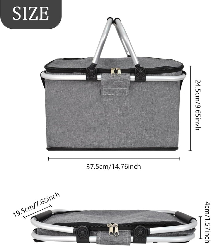 Faltbare Picknickkörbe, 20 L Grosse Kapazität Zusammenklappbare Kühltasche Isoliertasche Einkaufskör