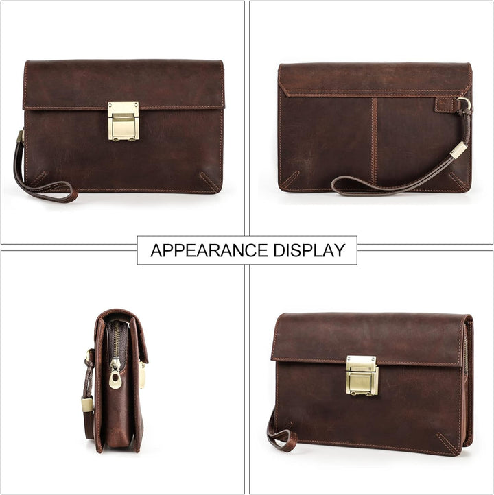 Contacts Herren-Leder-Clutch Geschäftsreise Reissverschluss-Clutch mit Zahlenschloss Lange Retro-Bri