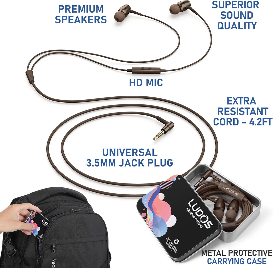 LUDOS OMNITONE Kopfhörer In Ear Kopfhörer mit Kabel und Mikrofon, 5 Jahre Garantie, In Ear Ohrhörer,