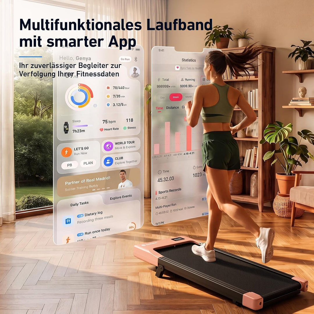 DeerRun Walking Pad mit 6% Steigung, Unter-Schreibtisch-Laufband für Home Office und Zuhause, Kompak