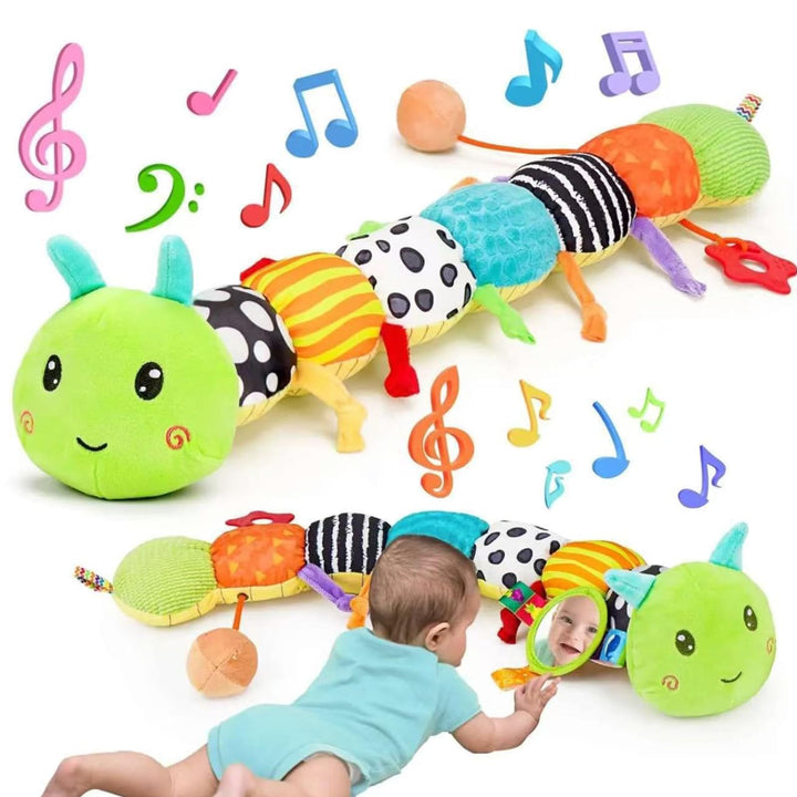Baby Raupe Spielzeug 0-12 Monate, Musik Plüsch Bauchlage Spielzeug mit Rassel Knisterei Quietsche &
