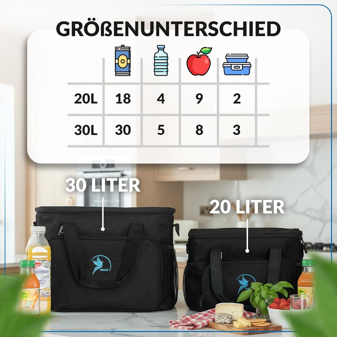 Obics Kühltasche 20L & 30L - Kühlbox faltbar mit integriertem Flaschenöffner - langlebig Dank wasser