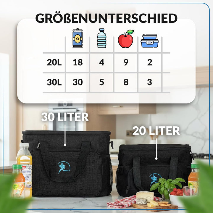 Obics Kühltasche 20L & 30L - Kühlbox faltbar mit integriertem Flaschenöffner - langlebig Dank wasser