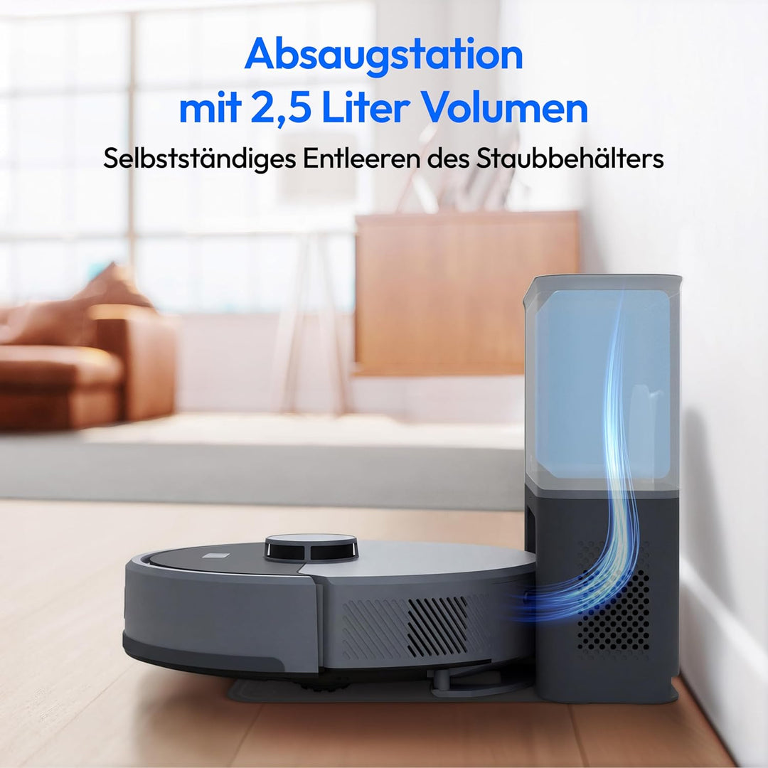 MEDION Saugroboter mit Absaugstation und Wischfunktion X23 SW+ (Lasernavigation, Starke 5000Pa Saugk