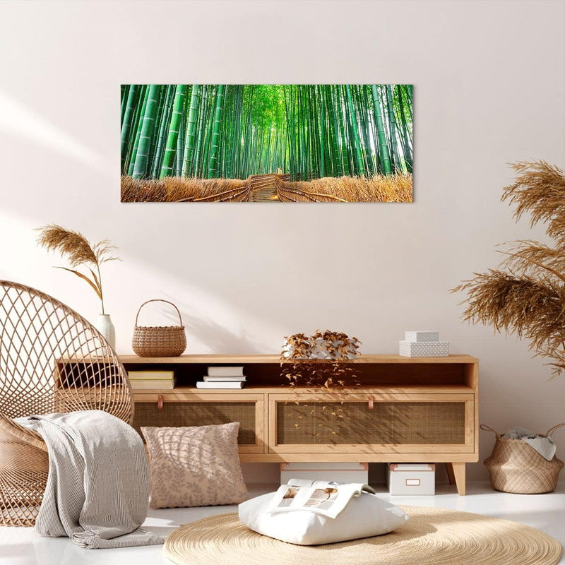 Panorama Bilder auf Leinwand 100x40cm Leinwandbild mit Rahmen Bambus Pflanze Gross Wanddeko Bild Sch