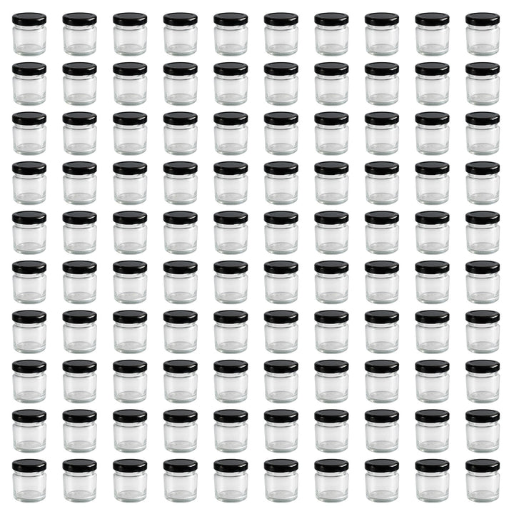 hocz 100x Mini Marmeladengläser 37 ml Set | Deckel Schwarz TO 43 | kleine Einmachgläser mit Schraubd