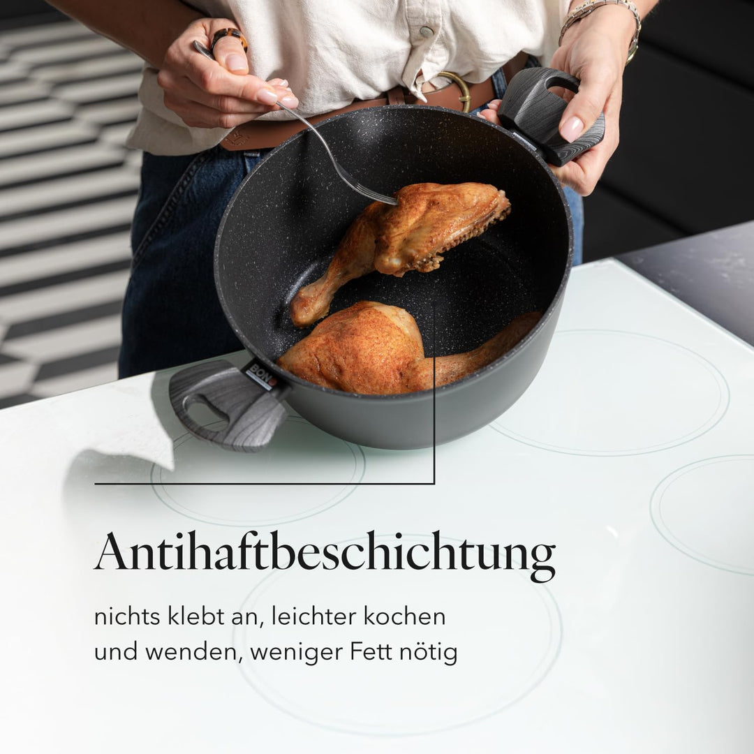 FLORINA Topf aus Aluminium (6,1 l) 28 cm Durchmesser Kochtopf mit Glasdeckel - Antihaftbeschichtet T