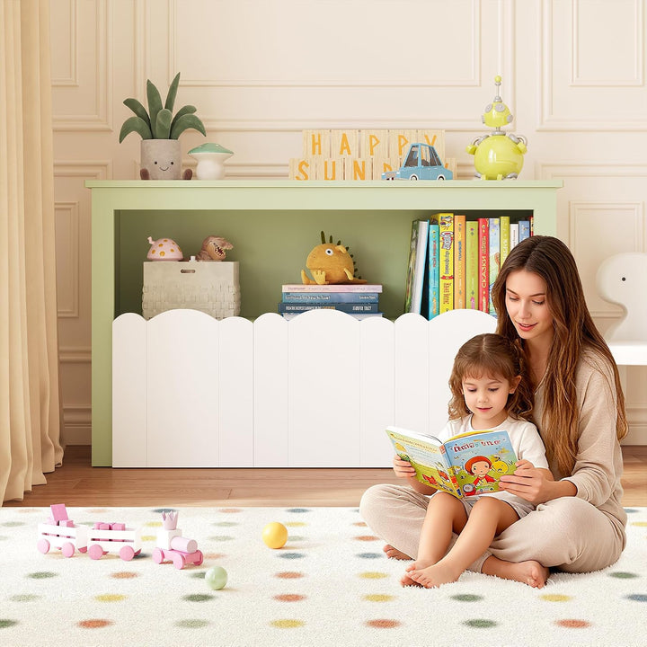 YOUDENOVA Kinderregal mit 3 Boxen &amp; Rollen, 102,2x33x61,5 cm Premium Spielzeugaufbewahrung und Büche