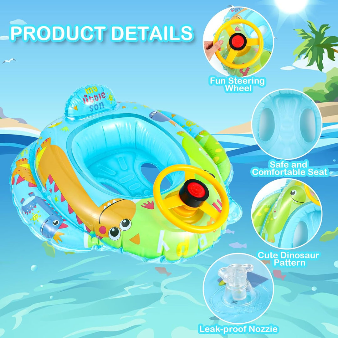 Baby Schwimmring Dinosaurier, Baby Float Aufblasbar Schwimmhilfe Ring Mit Sitz Lenkrad und Inflator