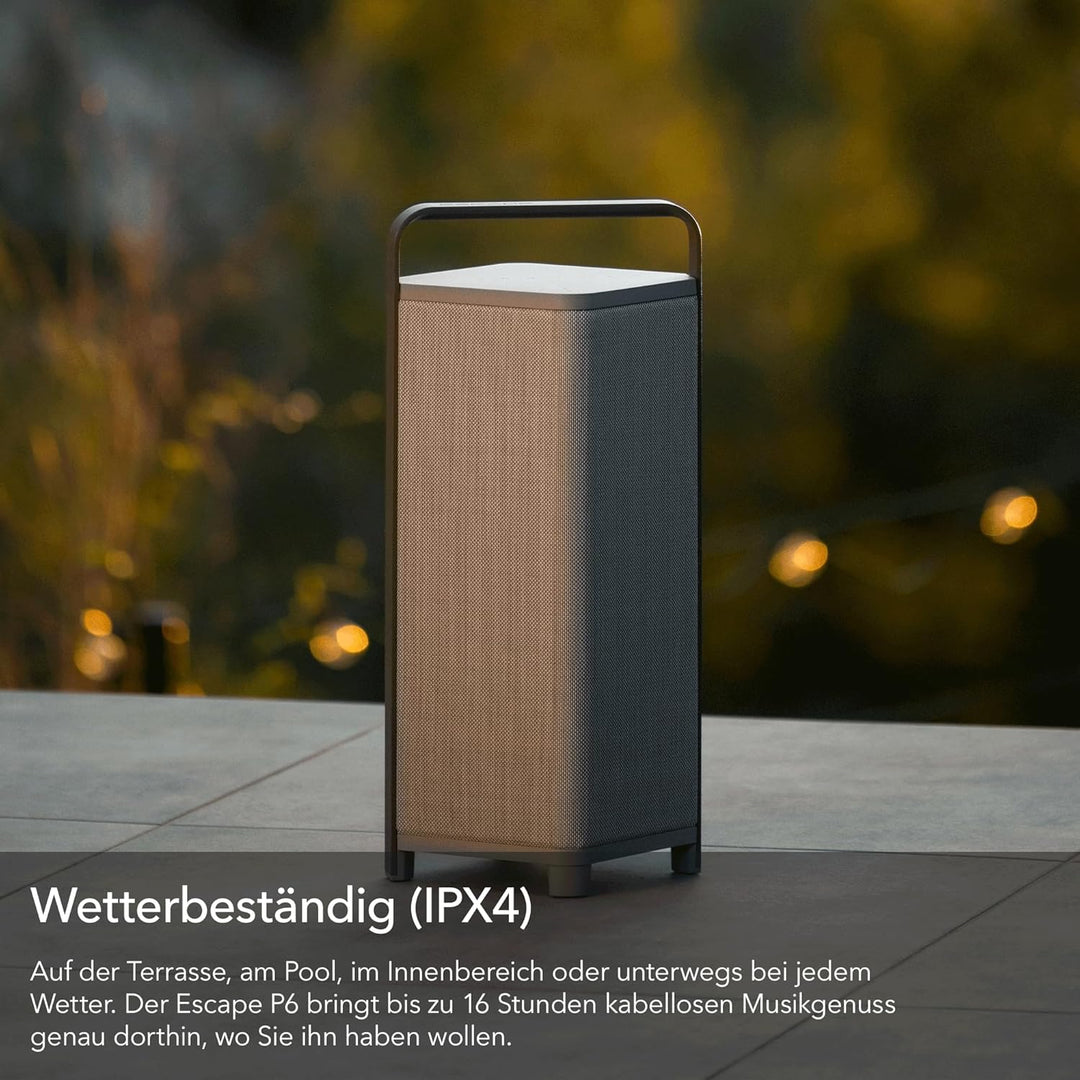 Escape P6 Air Outdoor Bluetooth Lautsprecher (IPX4 wetterfest, 60 Watt, 16h Akkulaufzeit, kabellos,