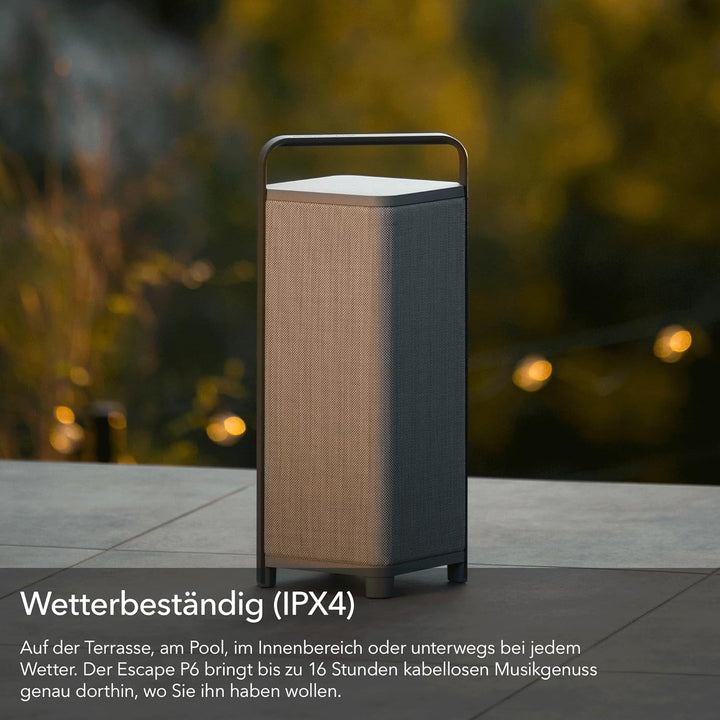 Escape P6 Air Outdoor Bluetooth Lautsprecher (IPX4 wetterfest, 60 Watt, 16h Akkulaufzeit, kabellos,