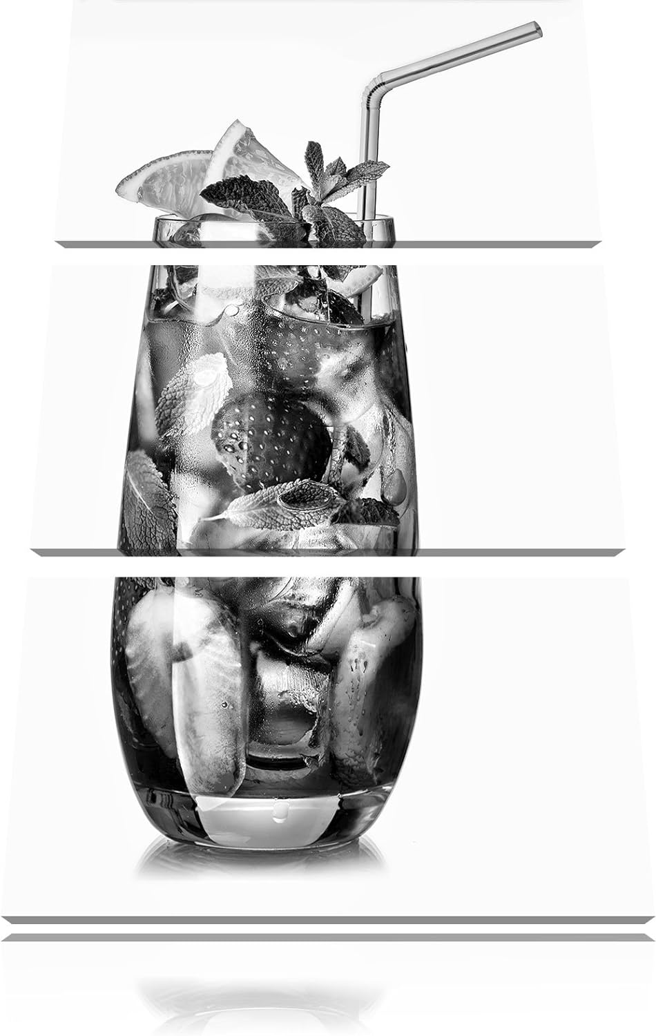 Pixxprint Monocrome, Leckerer Erdbeercocktail mit Zitrone und Minze 3-Teiler Leinwandbild 120x80 Bil