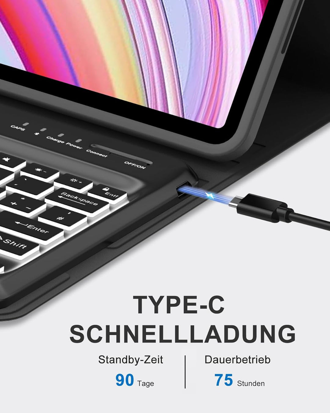 Hülle mit Tastatur und 7-Farben-LED für Xiaomi Redmi Pad Pro 12,1" & Poco Pad (2024), Deutsche Bluet