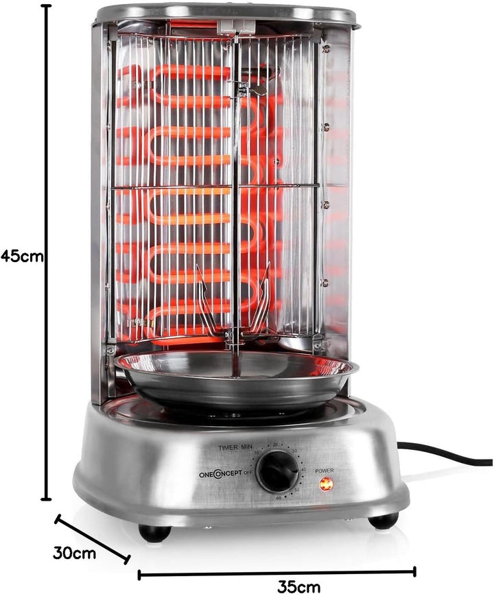 oneConcept Kebap Master - Dönergrill, Hähnchengrill, Gyrosgrill, Vertikalgrill, Drehgrill mit Drehsp