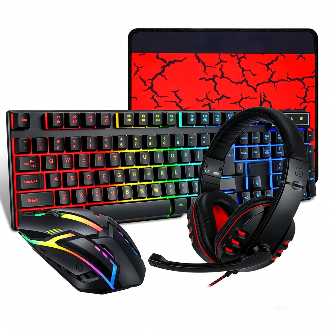 Gaming Tastatur Maus Headset Set mit Mousepad 4 in 1 RGB Gaming Combo Set für PC/PS4/Xbox-Gamer, RGB