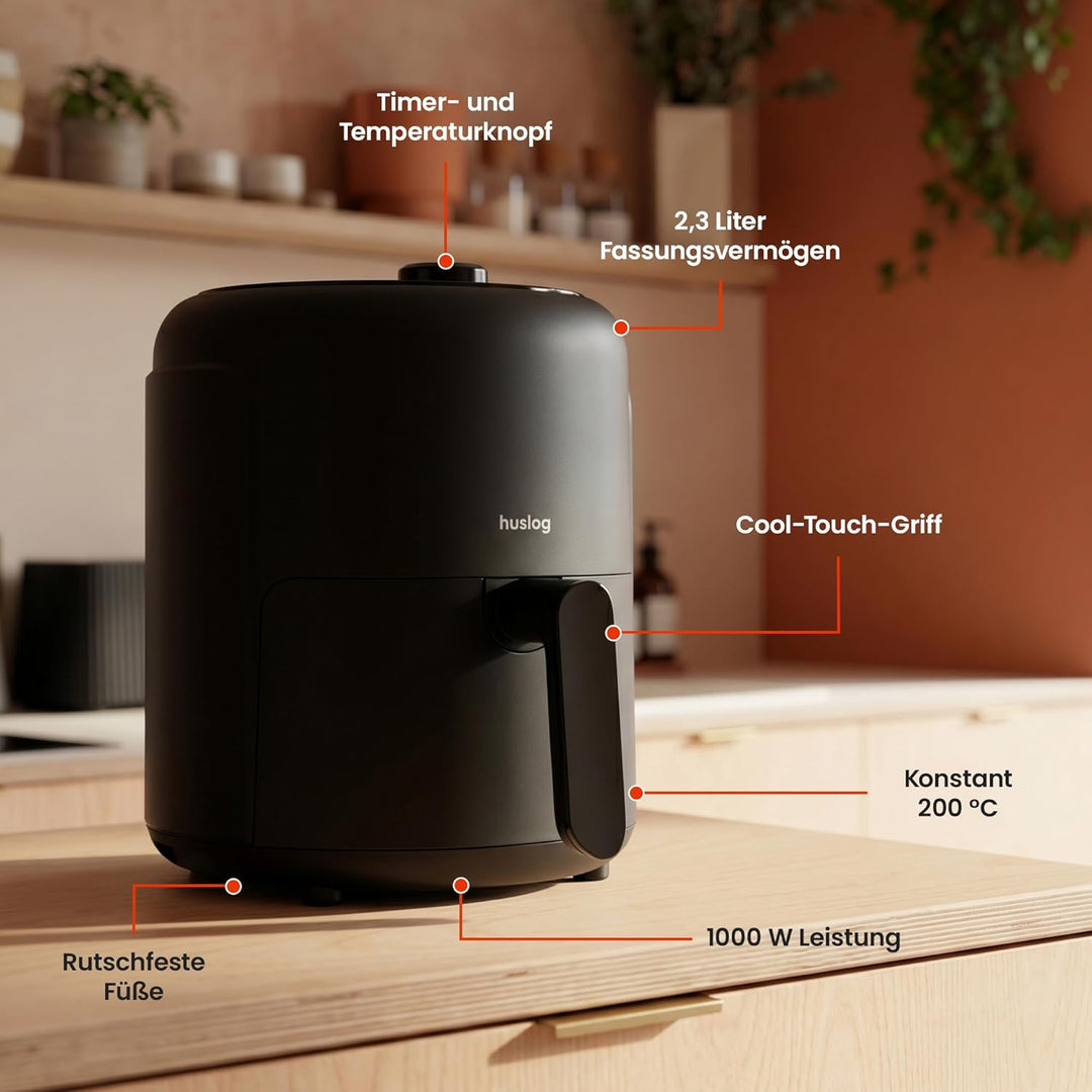 Heissluftfritteuse 2,3L 1000W Air Fryer | Ölfreies Frittieren mit Timer 0–60 Min | Antihaft, Cool-To