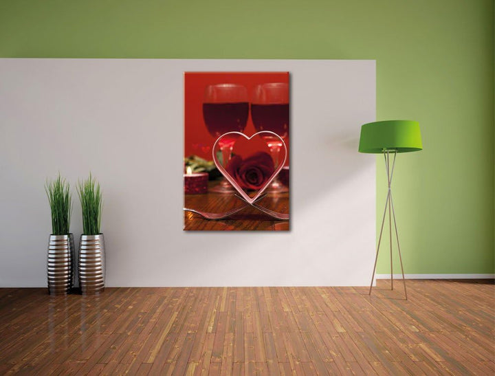 Pixxprint Candle Light Dinner Wein als Leinwandbild/Grösse: 100x70 / Wandbild/Kunstdruck/fertig besp