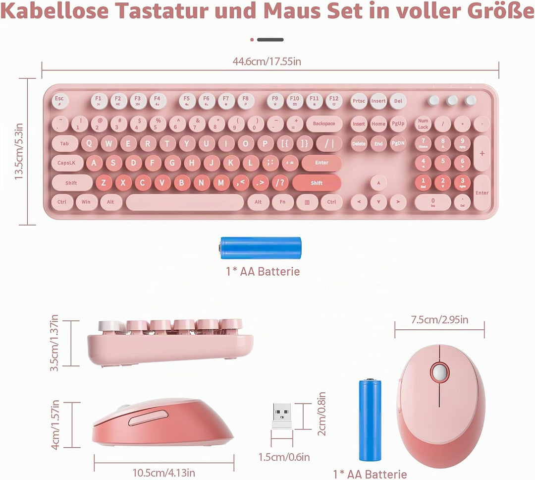 SOLIDEE Kabellose Tastatur und Maus-Kombination, Schreibmaschinen-Tastatur Mit Ziffernblock, 2.4GHz