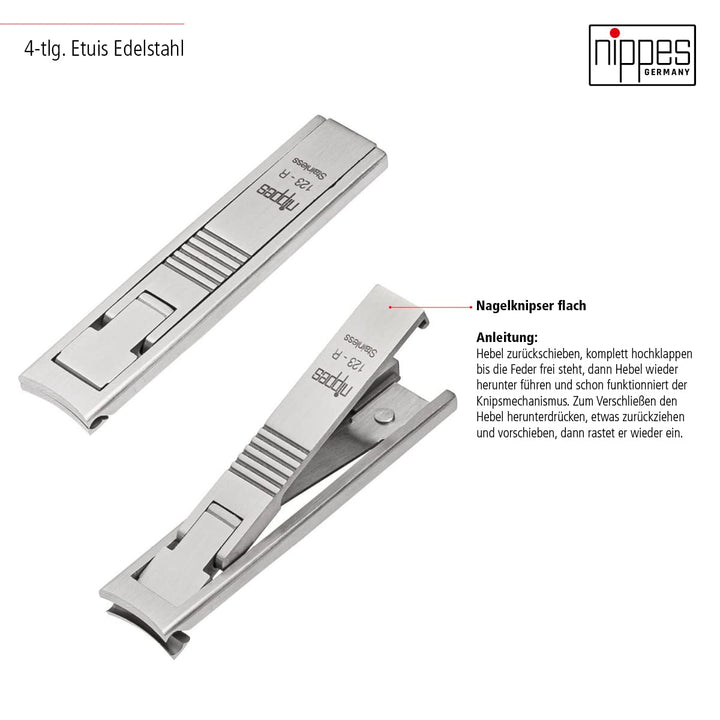 nippes Solingen, Premium Line Maniküre Set Locks Edelstahl nickel rostfrei Rindsleder Nageletui Nage