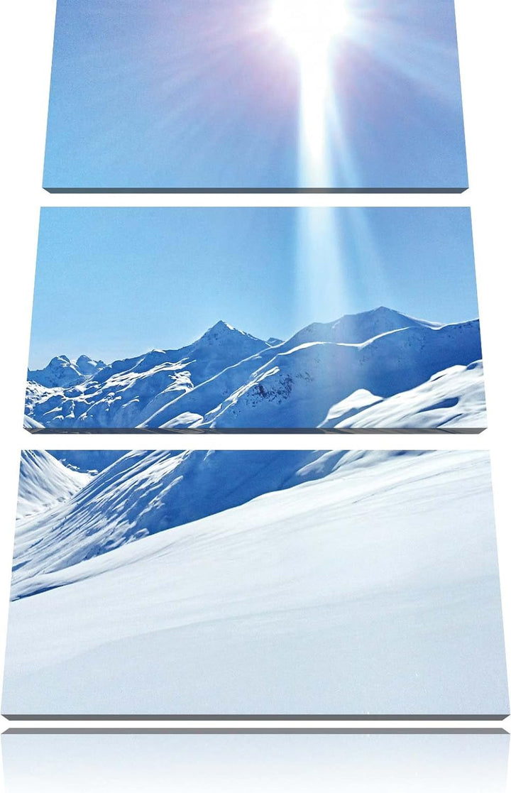 Pixxprint Schnee Berge 3-Teiler Leinwandbild 120x80 Bild auf Leinwand