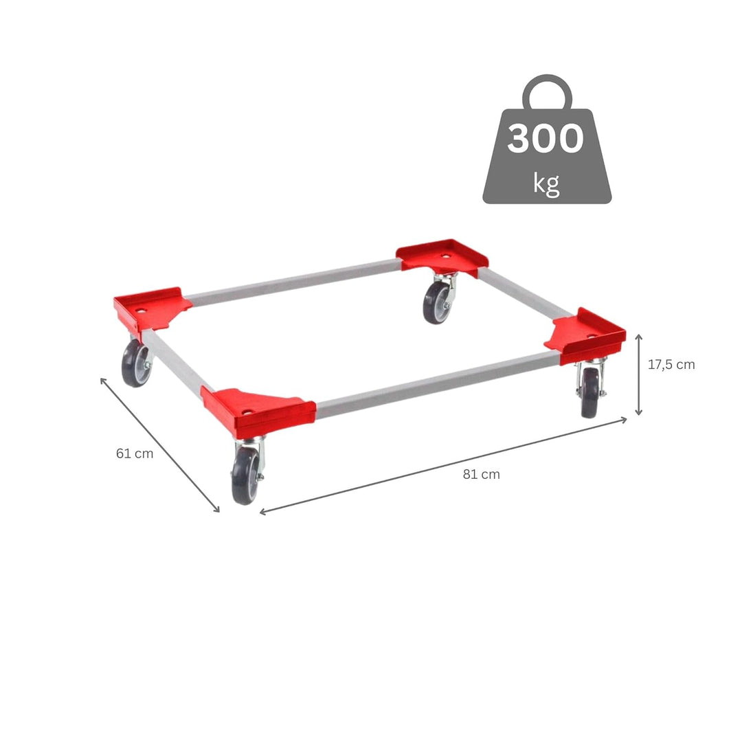 PROREGAL SparSet 2X Profi-Flex Transportroller für Euroboxen 80x60cm mit Gummiräder rot | 4 Lenkroll