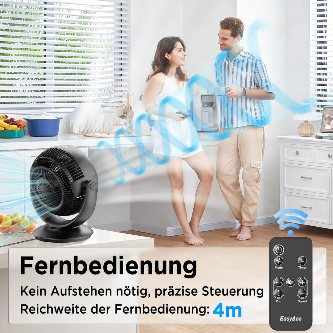 EasyAcc Ventilator Leise, 25dB Tischventilator sehr Leise, 90° Auto-Oszillation Horizontal und Verti
