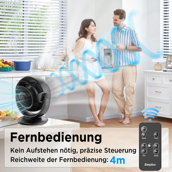 EasyAcc Ventilator Leise, 25dB Tischventilator sehr Leise, 90° Auto-Oszillation Horizontal und Verti