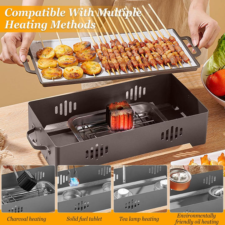 BBQ Warmhalteplatte,Grillgut Stövchen,BBQ Servierplatte mit Edelstahlauflage & Teelichtfunktion,Flei