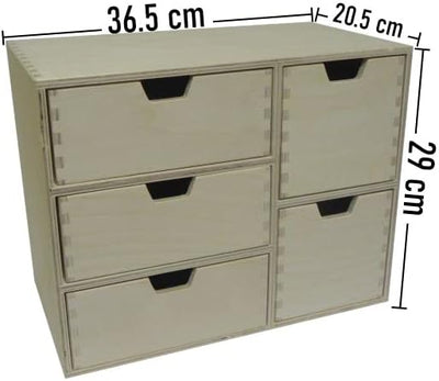Wooden World Aufbewahrungsbox aus schlichtem Holz mit 5 Schubladen