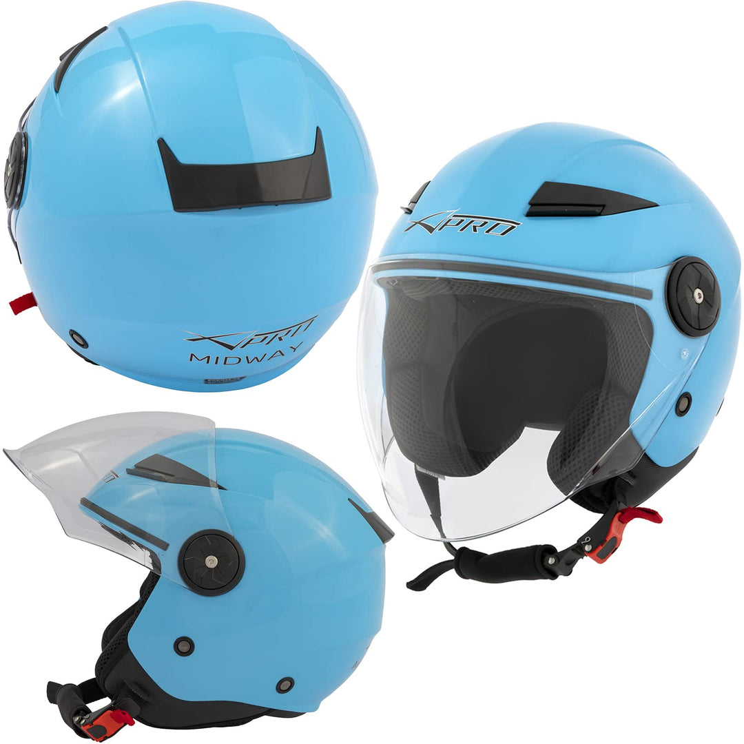 Motorradhelm Jet Lange Visier Roller City ECE 22 Zertifikat Hellblau XS 53-54 cm ( XS) Hellblau, 53-